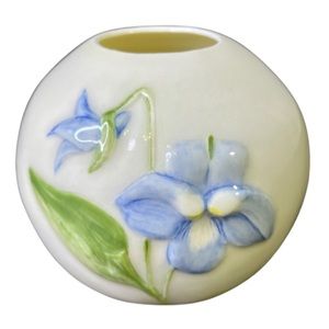 Iris Bud Vase Handmade Vintage 1985 Getsinger Round White Lavender